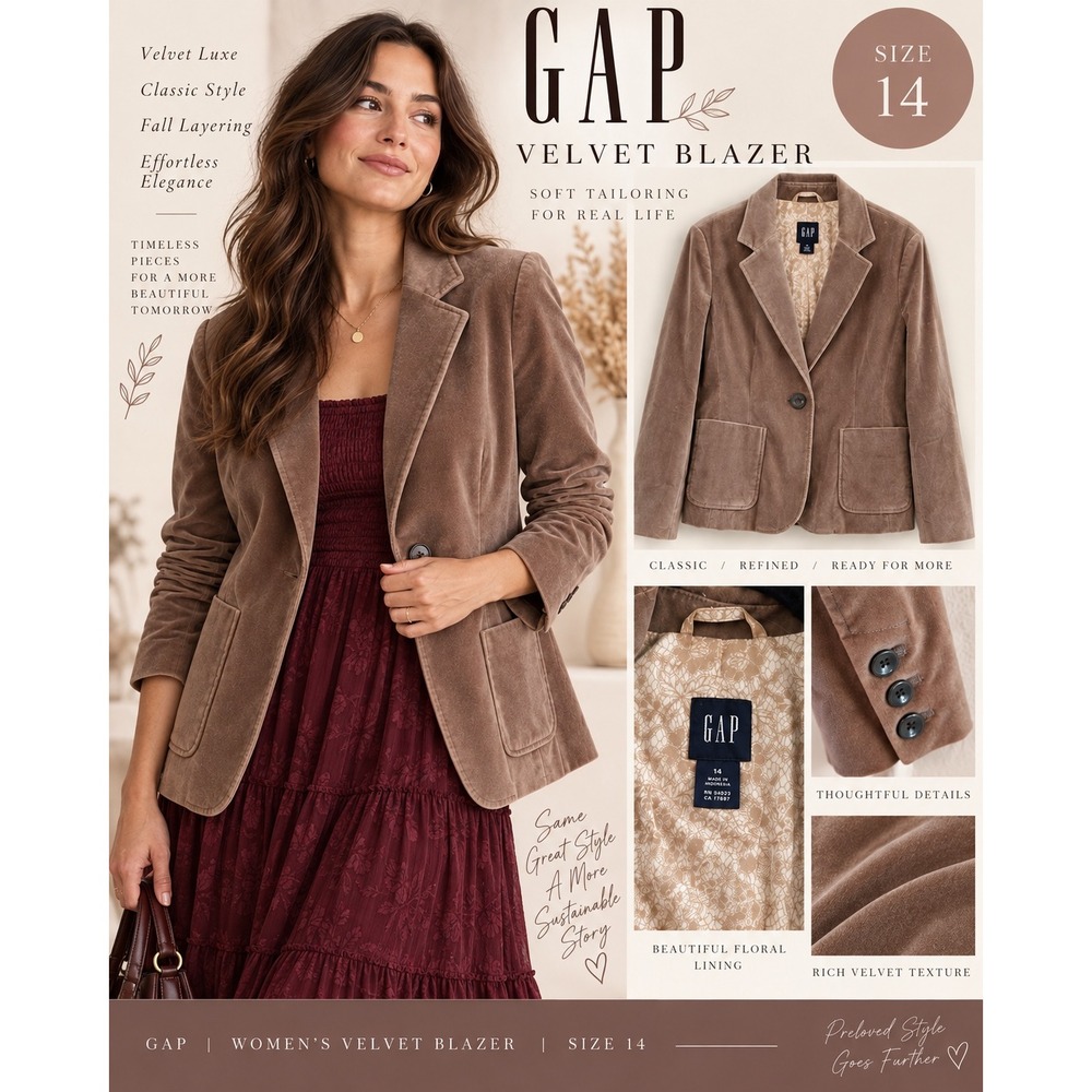Vintage 2004 Gap Brown Velvet Blazer Size 14 Y2K 2000s Quiet Luxury